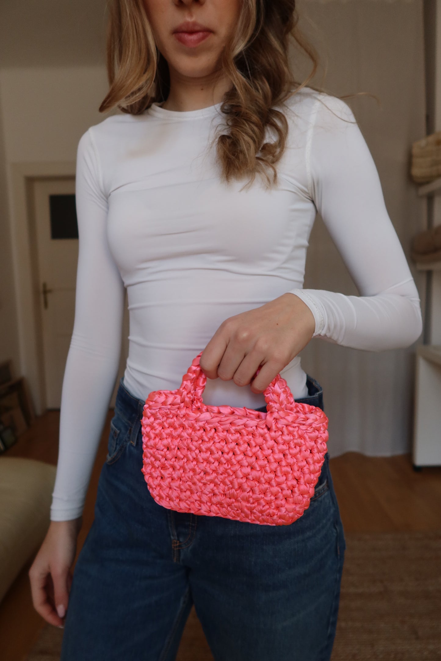 Crochet mini košík - hot pink