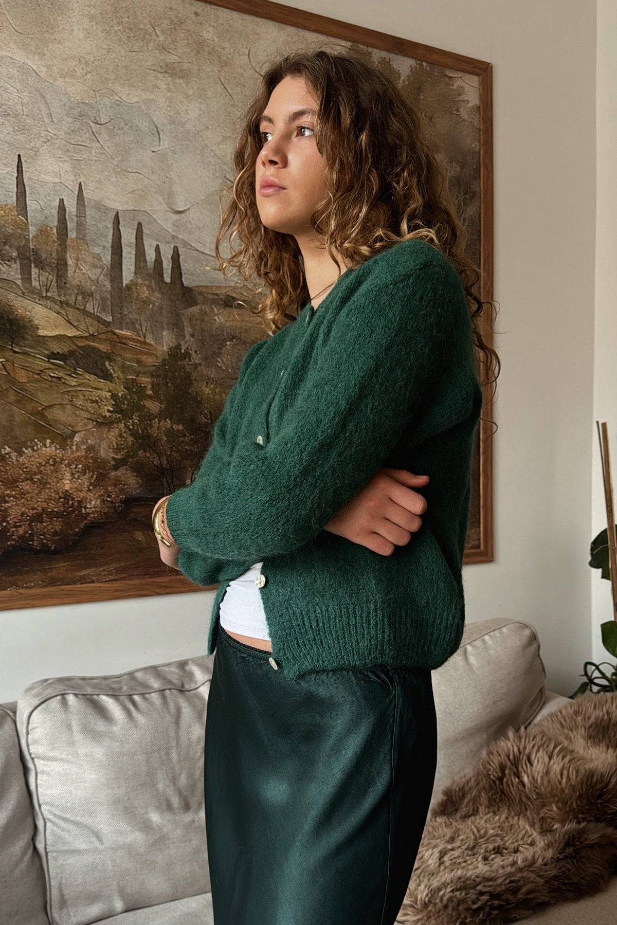 CAMI alpaka cardigan - smaragdově zelená