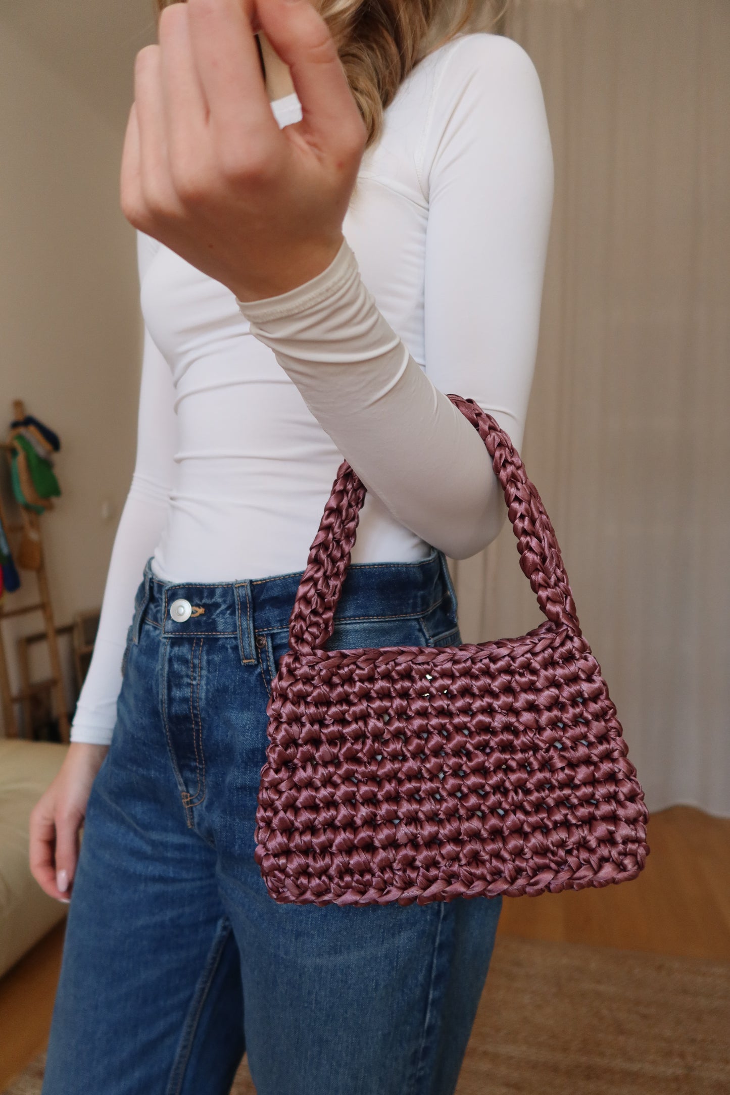 Crochet midi taška - šeříková