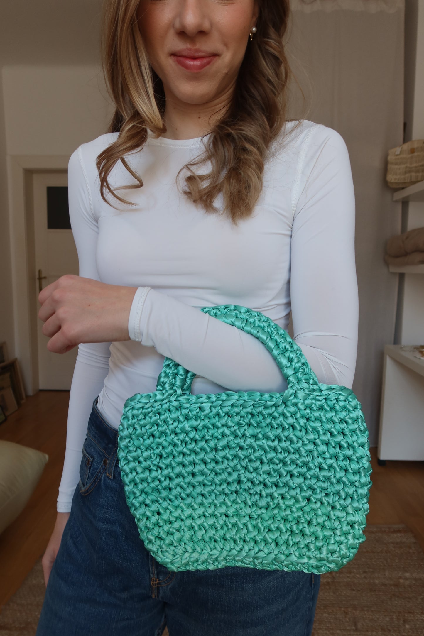 Crochet košík - tyrkysový