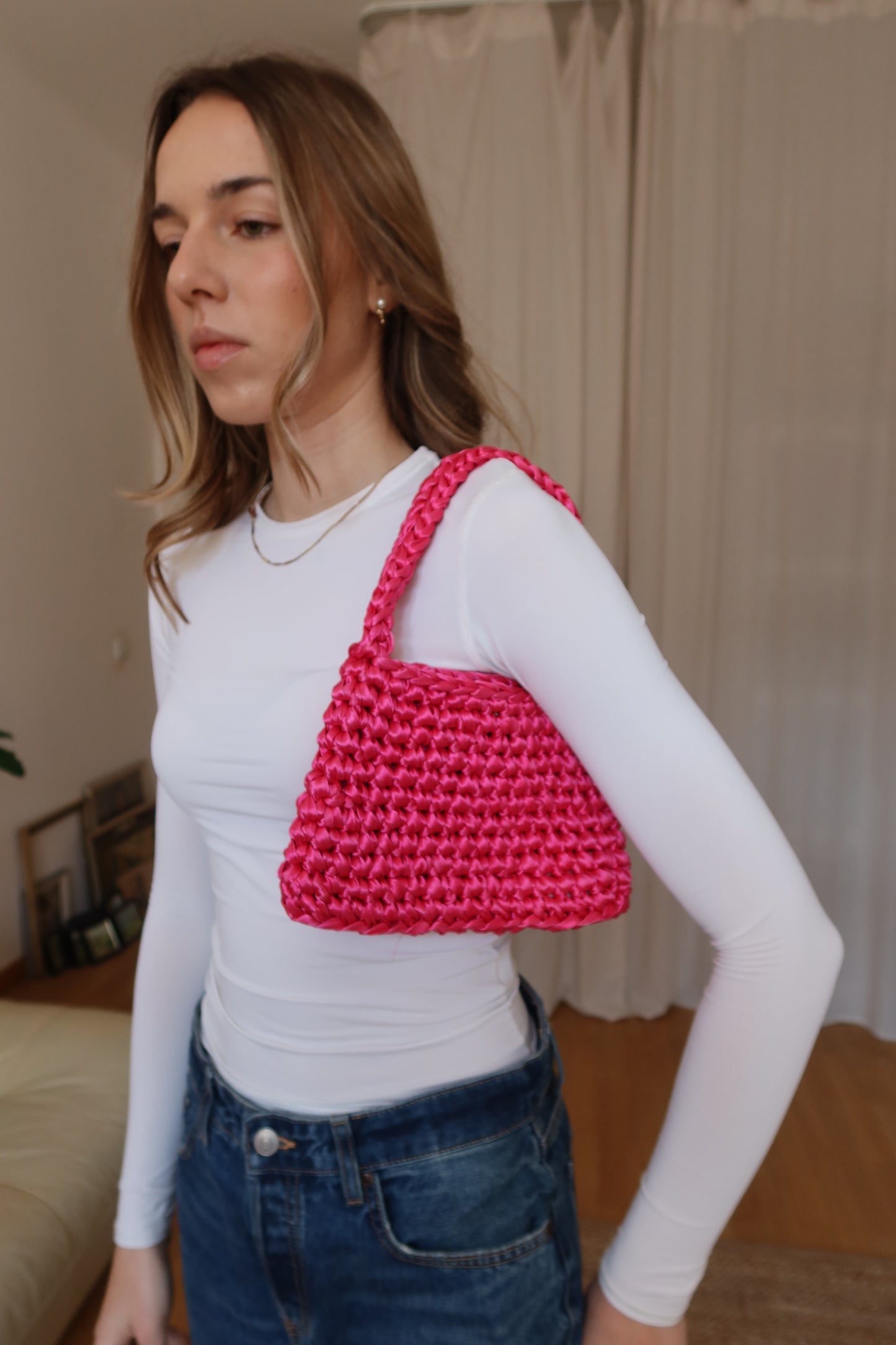 Crochet midi taška - fuchsia