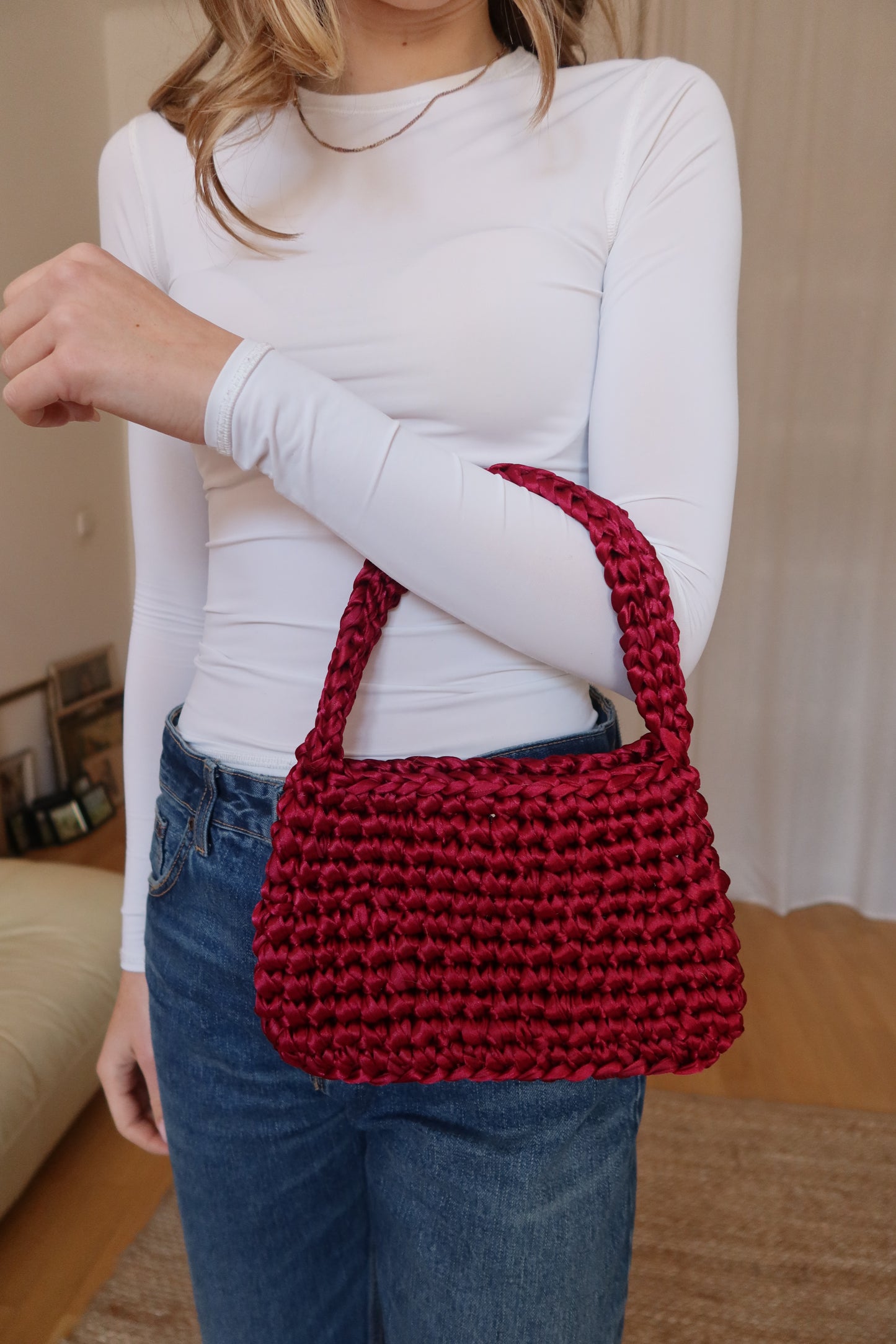 Crochet midi taška - červená