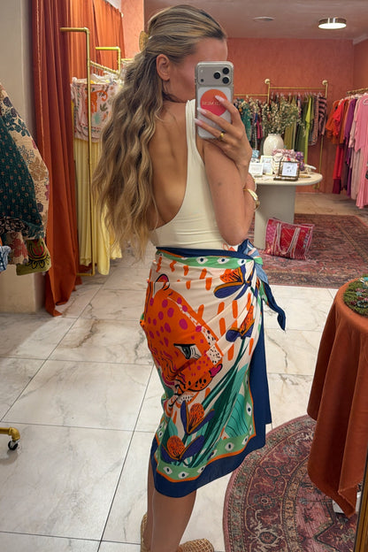 Wrap sukně - oranžový leopard midi