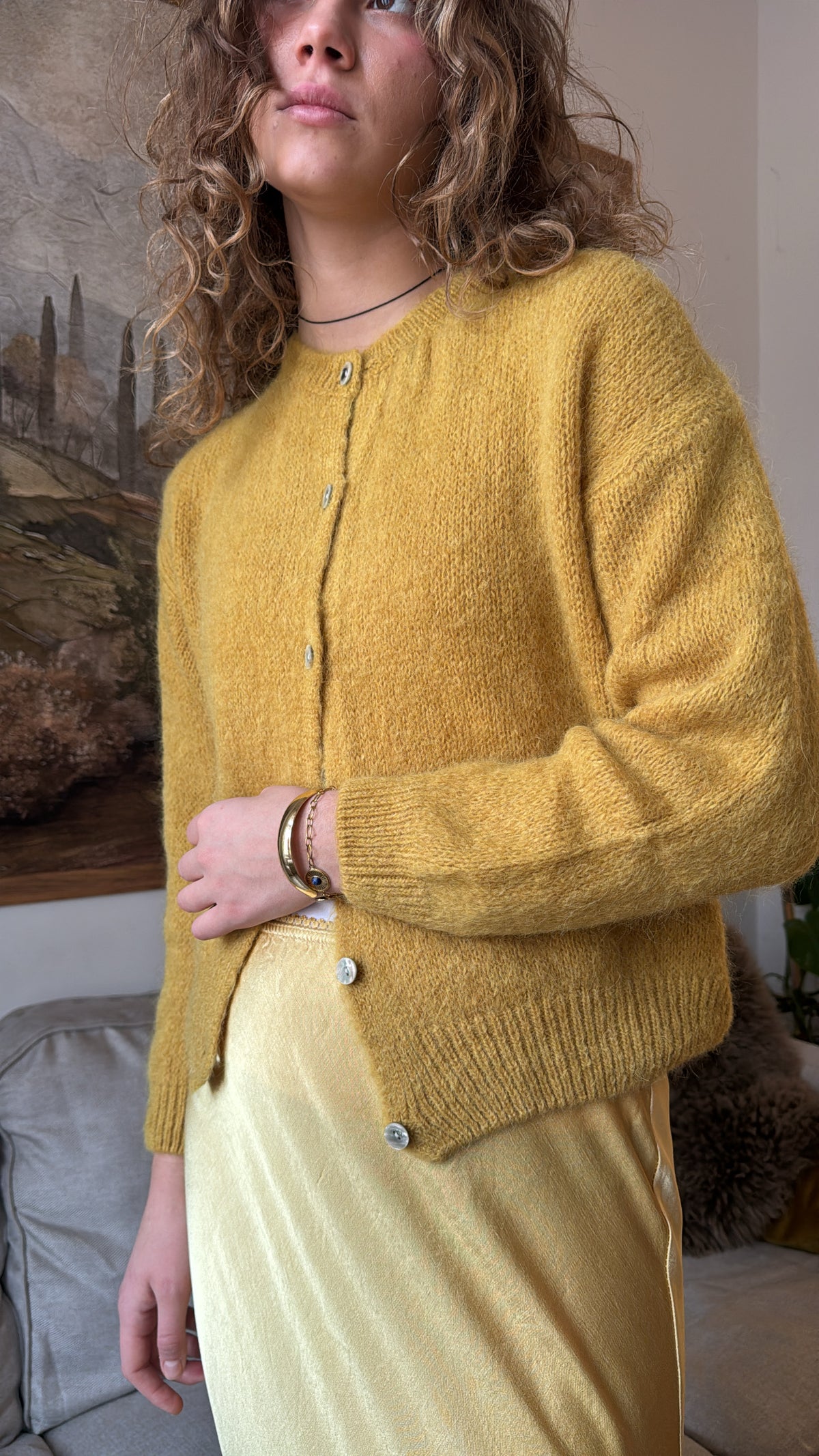CAMI alpaka cardigan - hořčicová