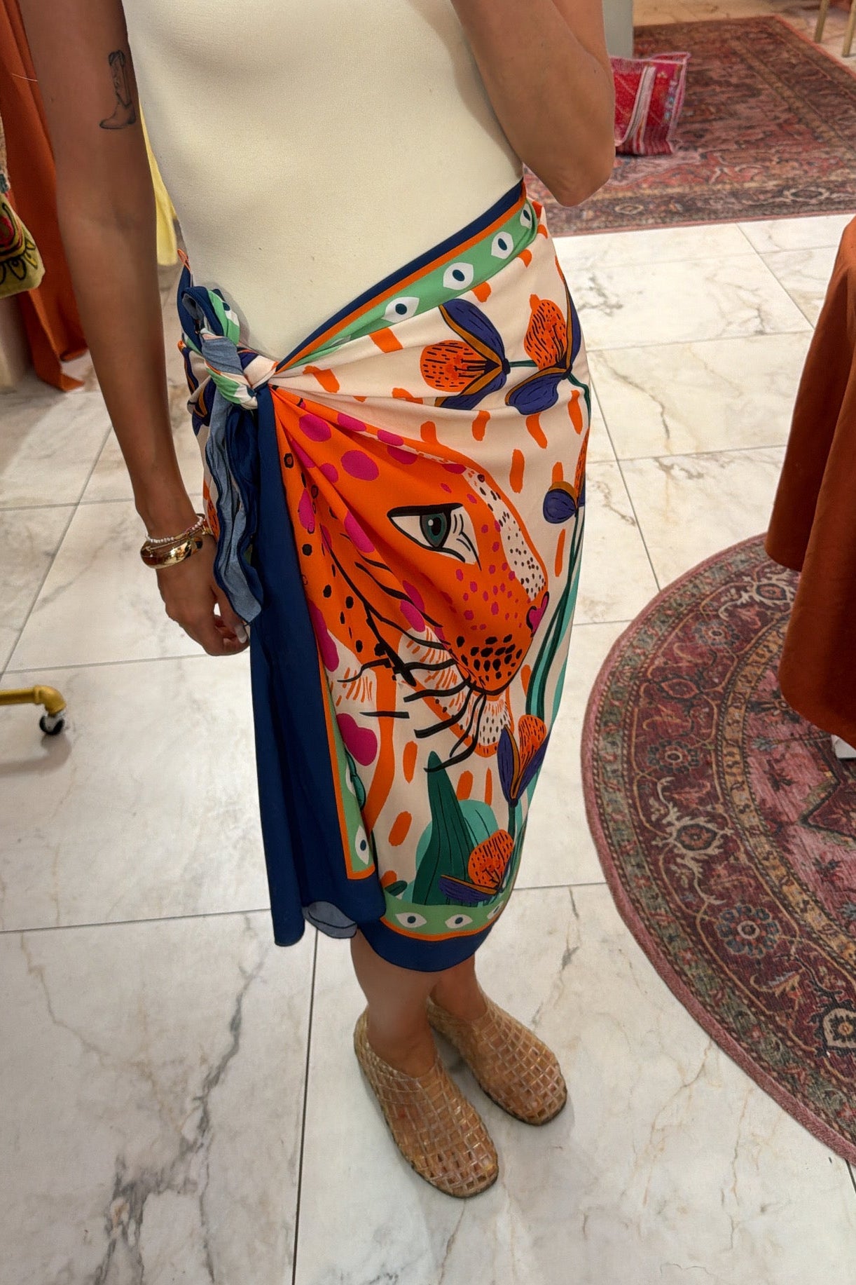 Wrap sukně - oranžový leopard midi