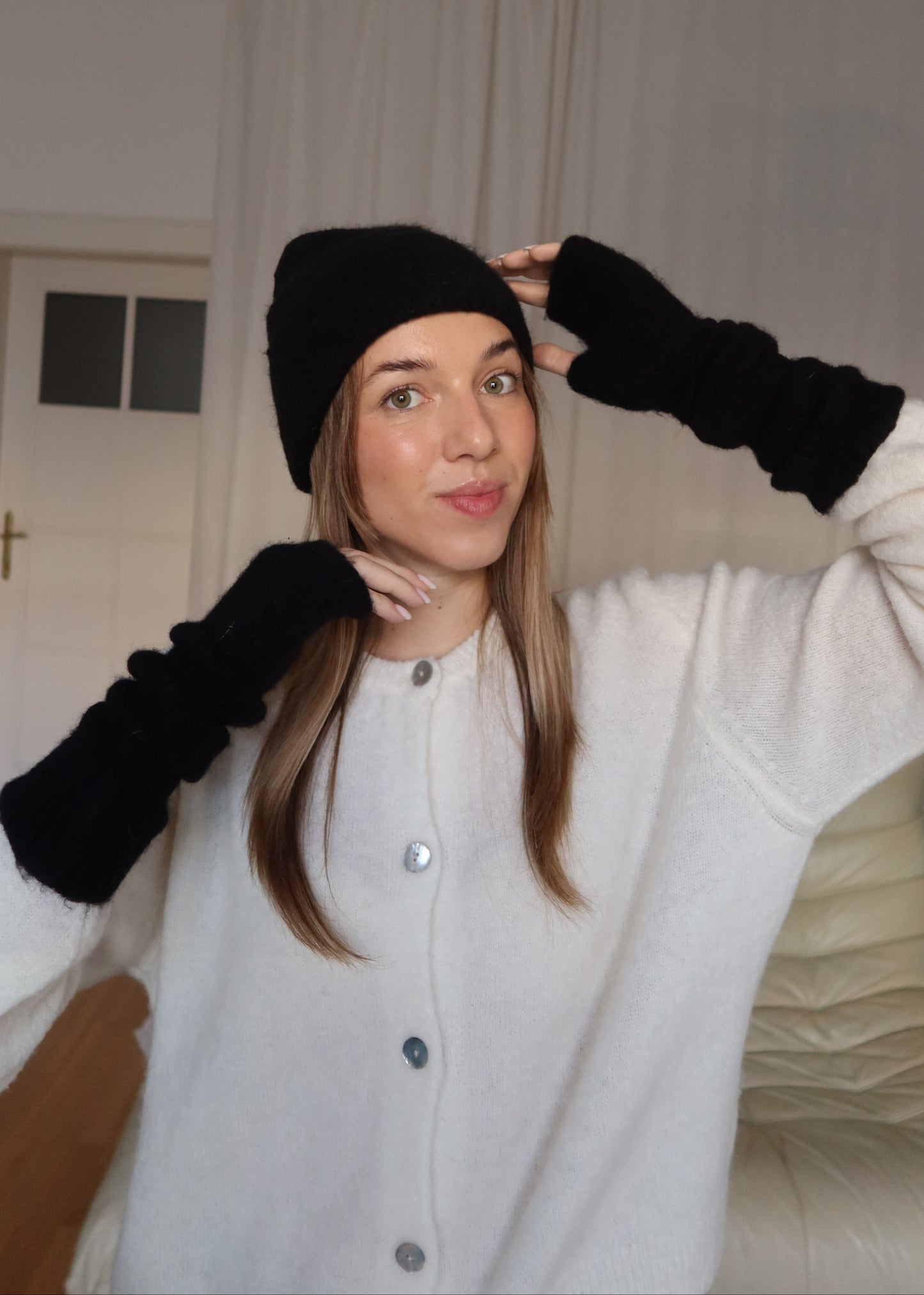 Vánoční set: čepice + rukavice alpaka