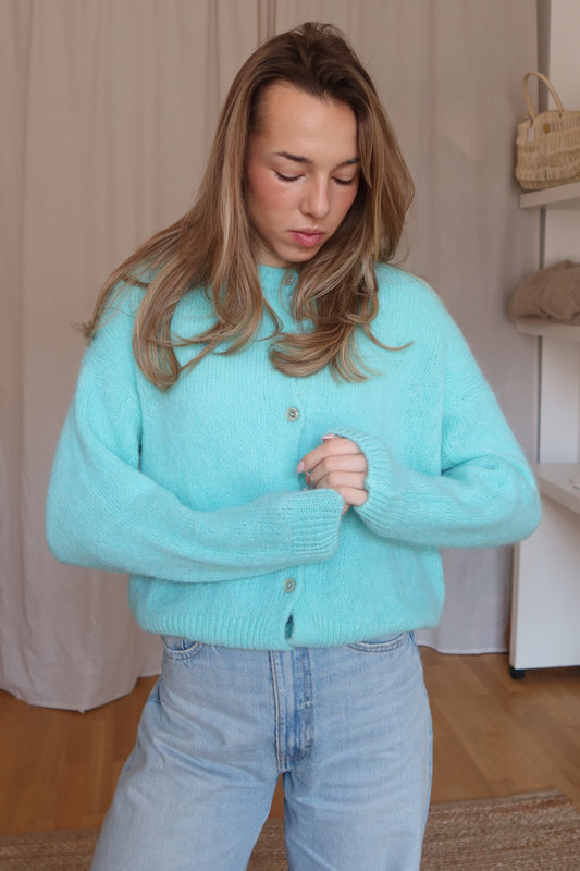 CAMI alpaka cardigan - lagunová modrá