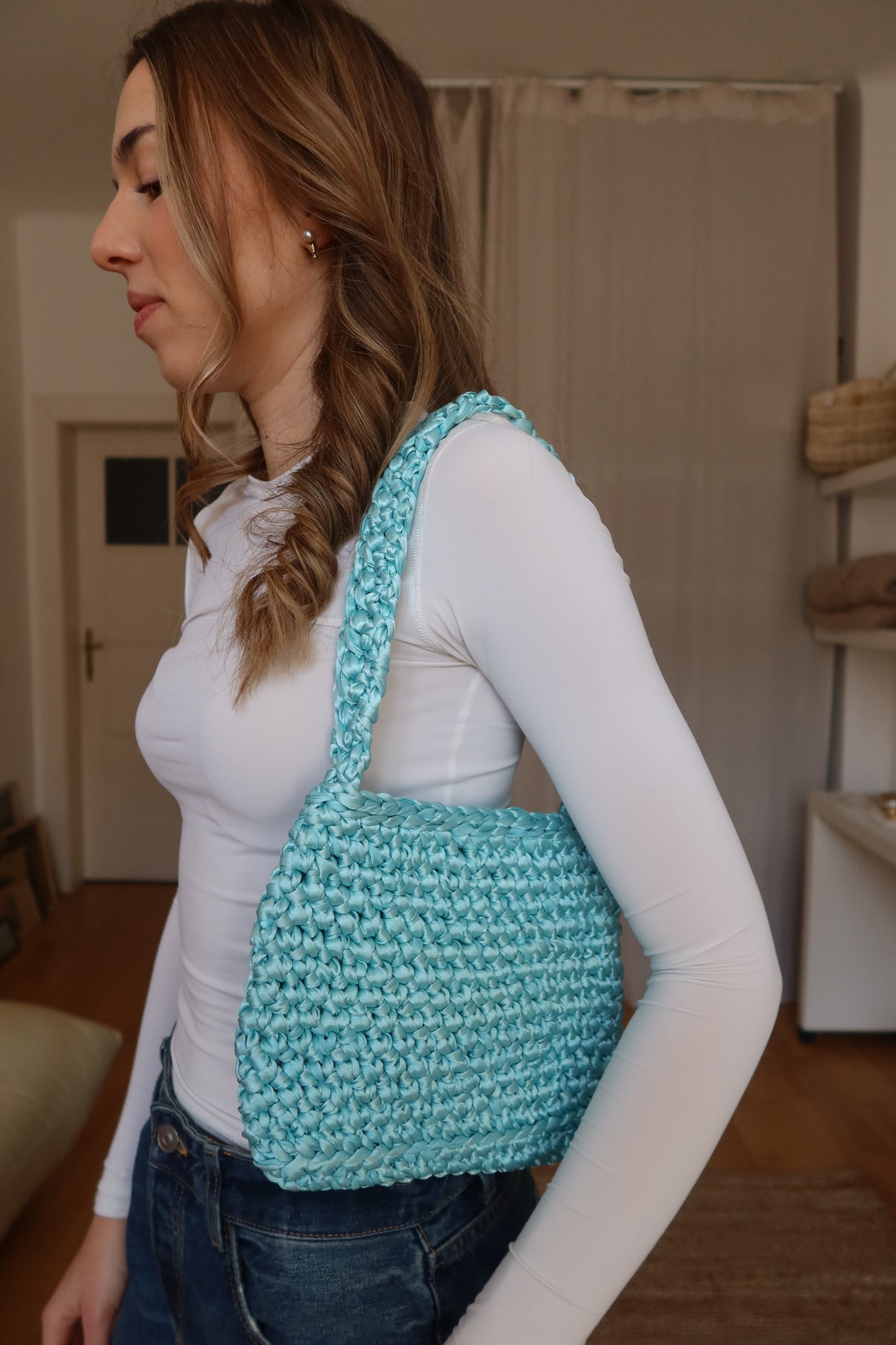 Crochet kabelka - mentolová