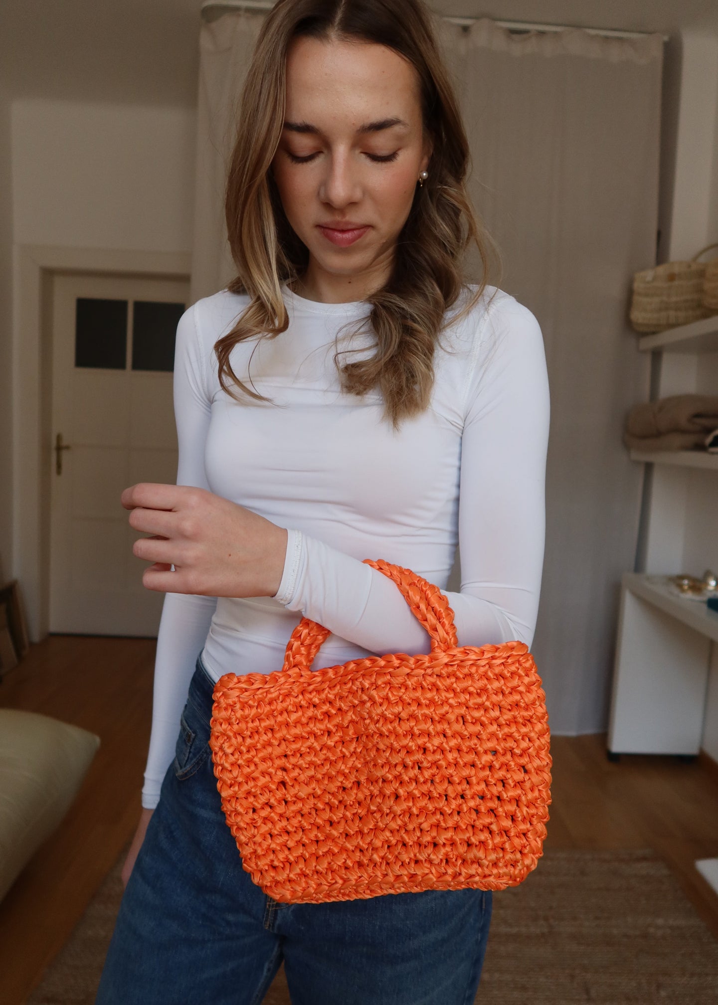 Crochet košík - oranžový
