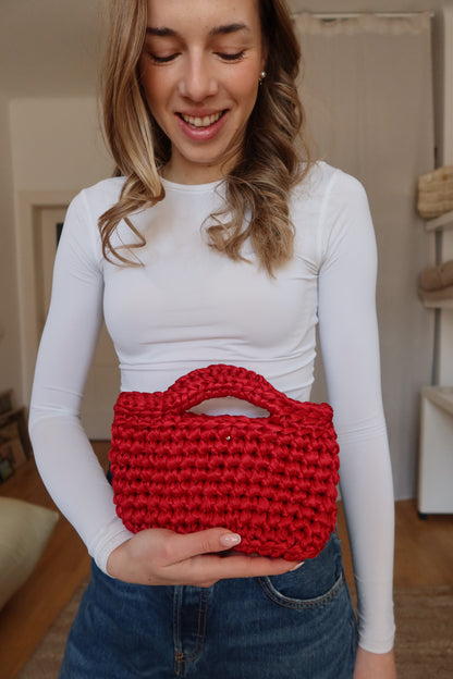 Crochet mini košík - červený