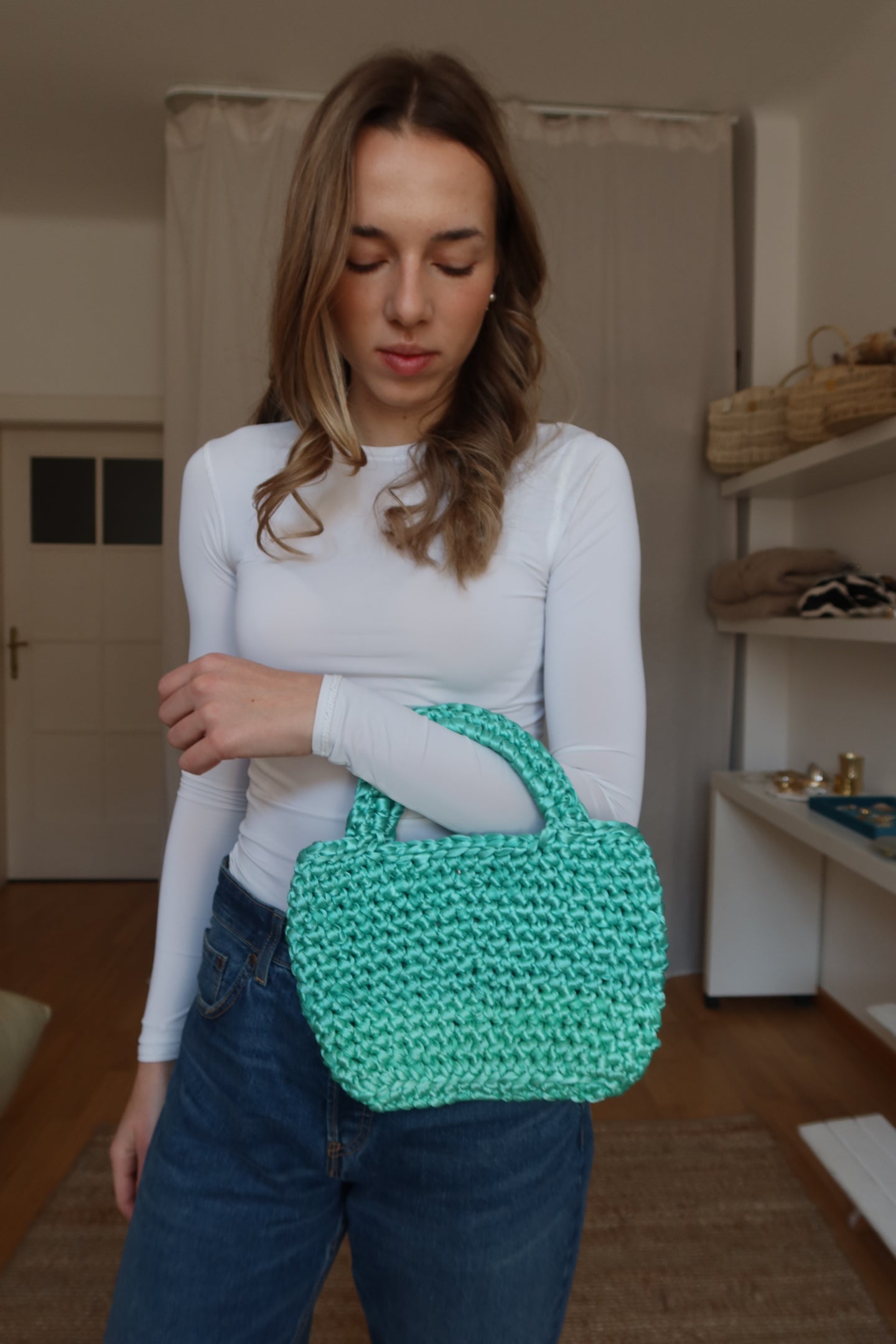 Crochet košík - tyrkysový