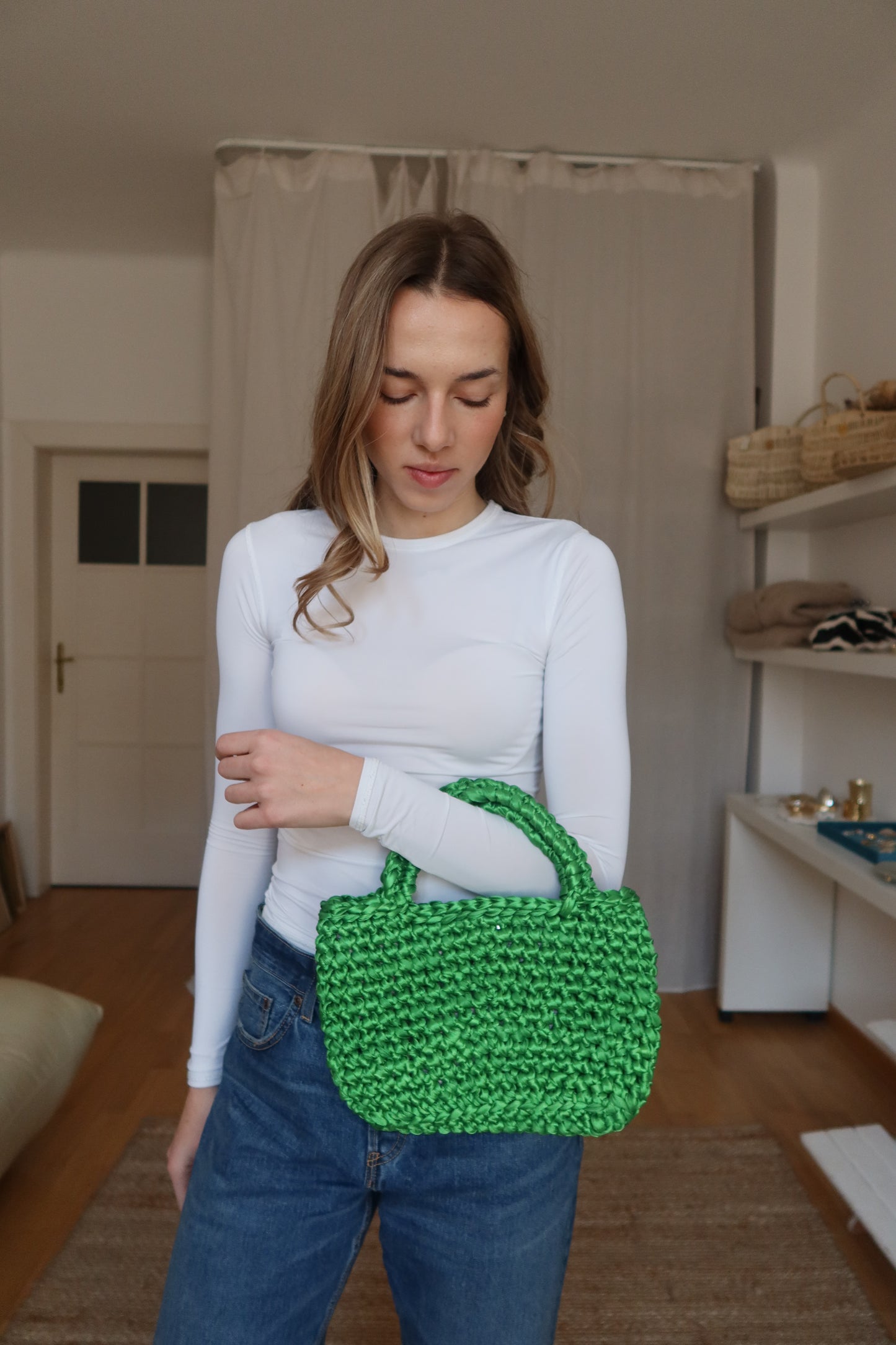 Crochet košík - trávově zelený