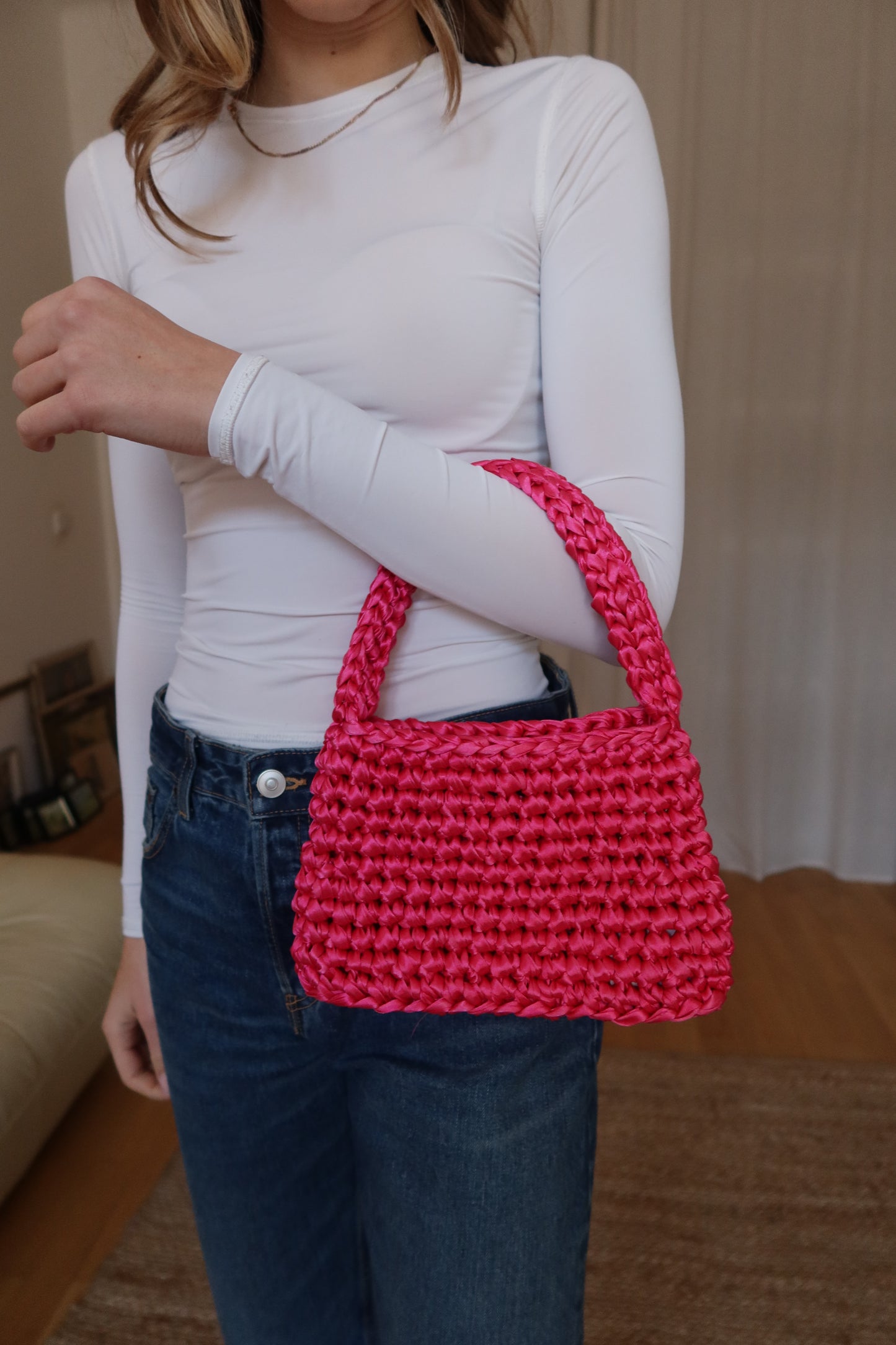 Crochet midi taška - fuchsia