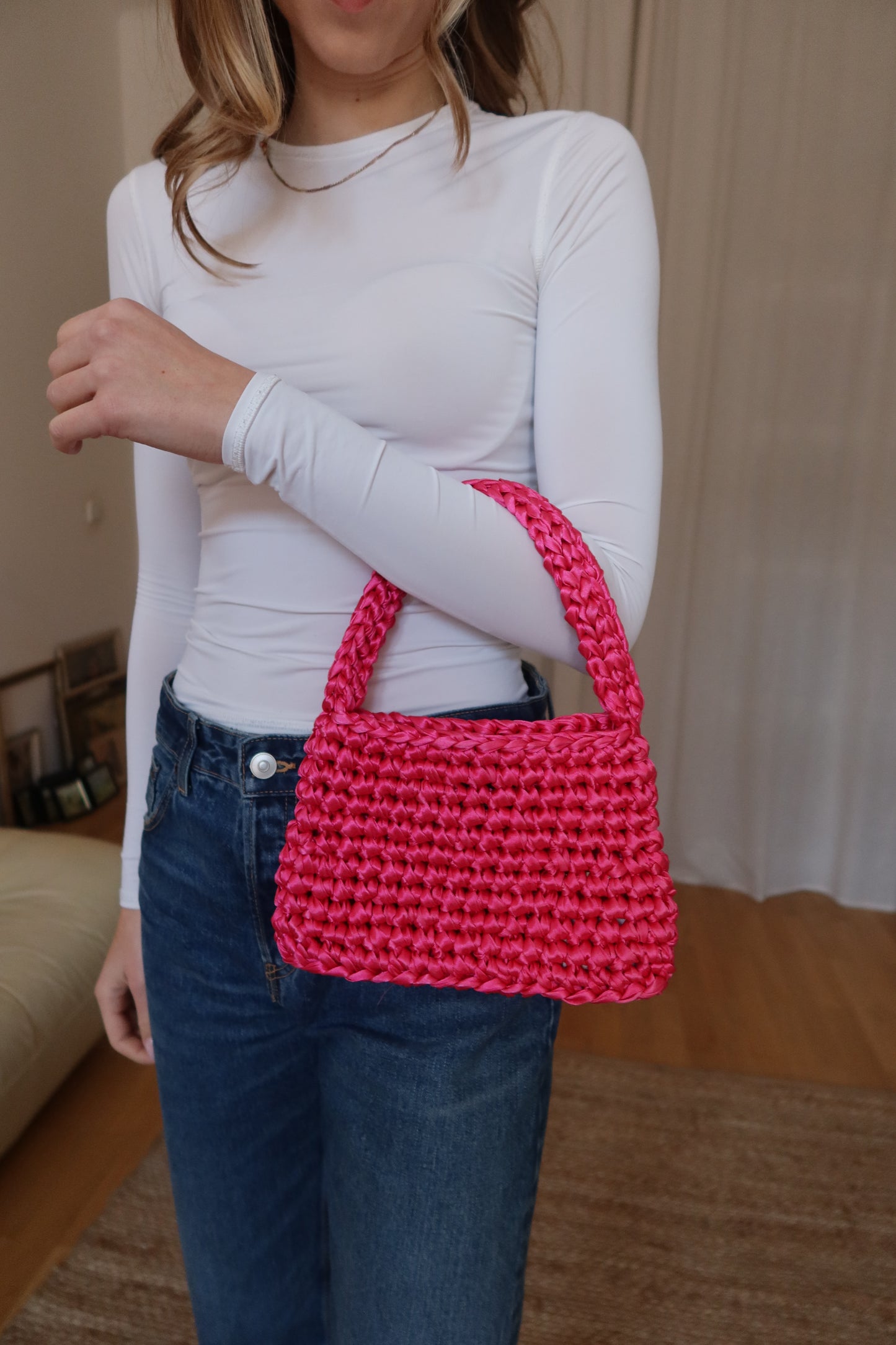 Crochet midi taška - fuchsia