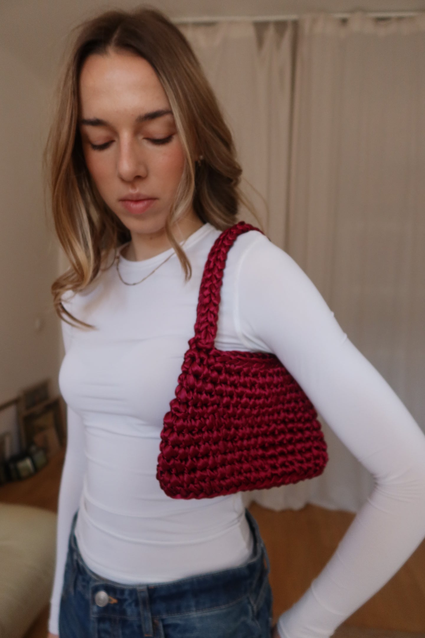 Crochet midi taška - červená
