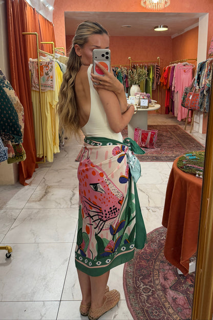 Wrap sukně - růžový leopard midi